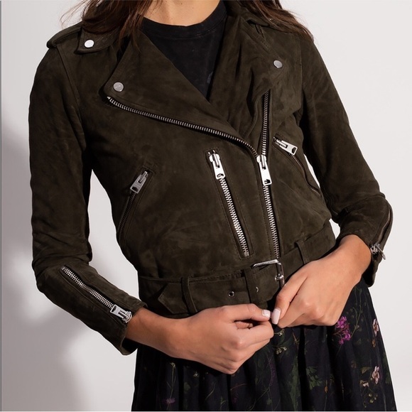 All Saints Balfern Green Suede Biker Jacket XS - Picture 3 of 4